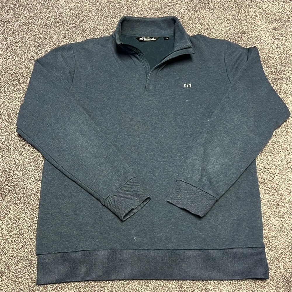 Travis Mathew Sweater Mens Medium Blue Pullover Jacket Quarter Zip Golf